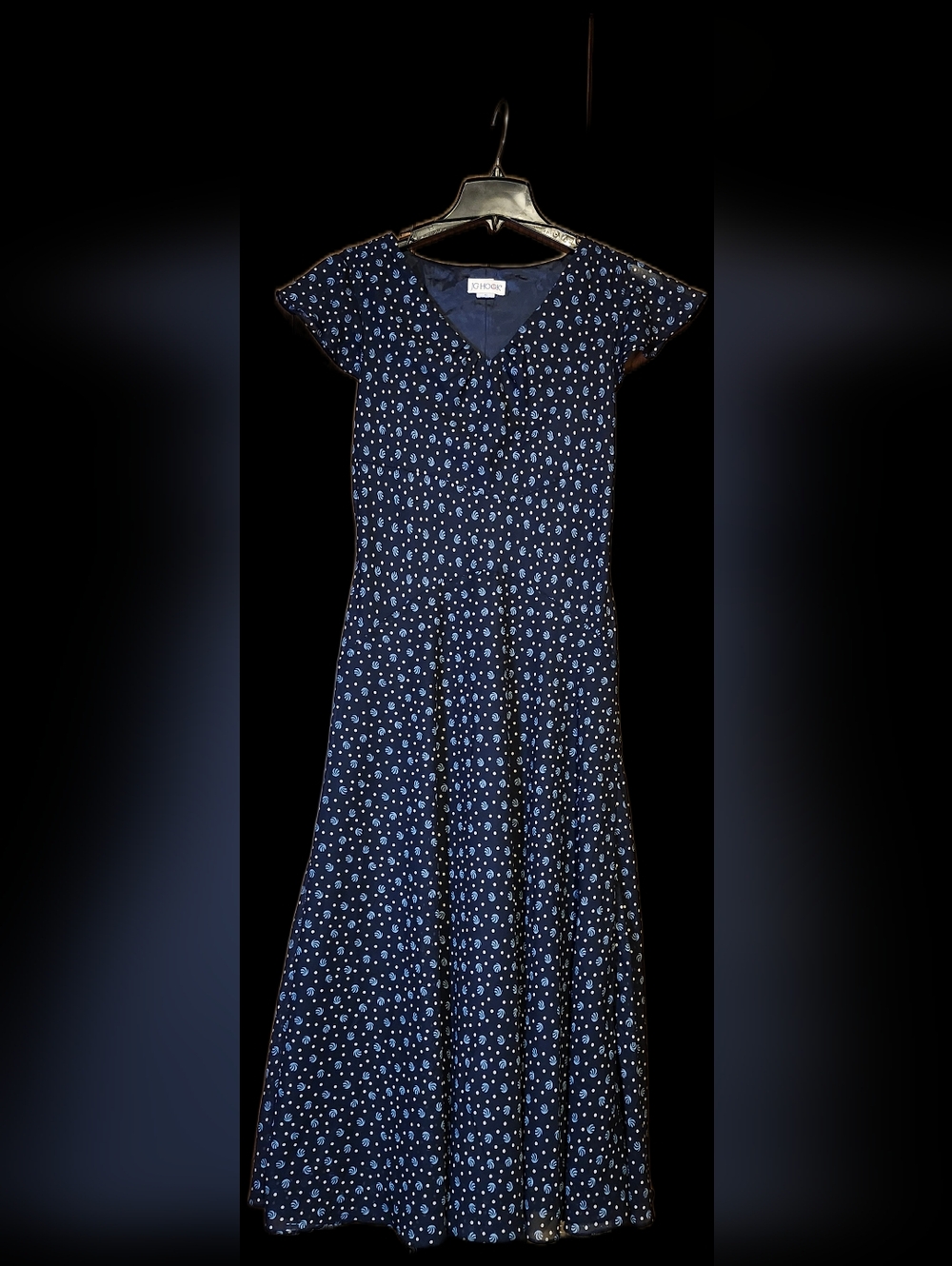 Navy Maxi Dress with Light Blue Dot Print